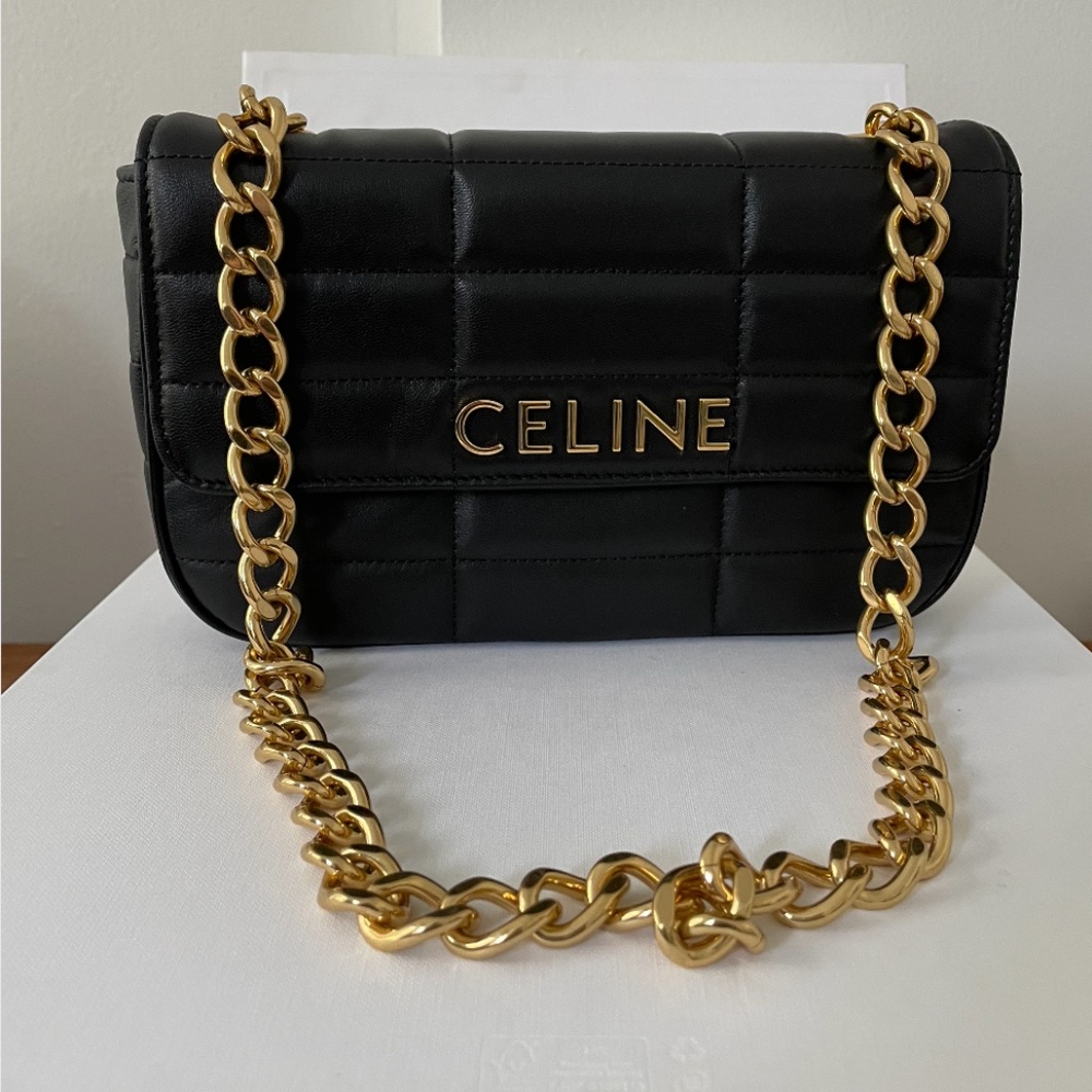 Celine Monochrome Quilted Black Leather Shoulder Bag